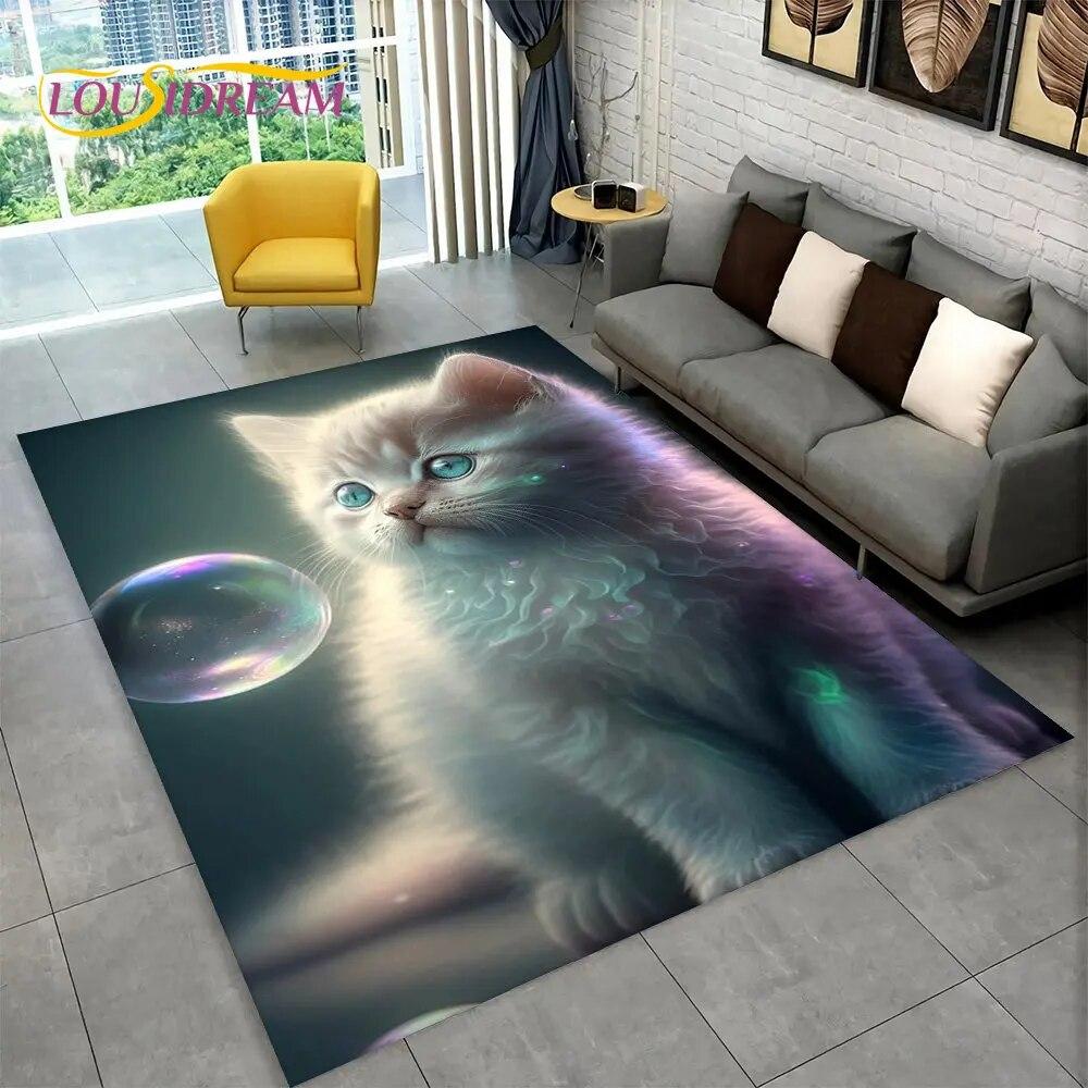 3D Cartoon Cute Cat Area Rug Large,Carpet Rug for Living Room Bedroom Sofa Doormat Kitchen Decoration,Child Non-slip Floor Mat