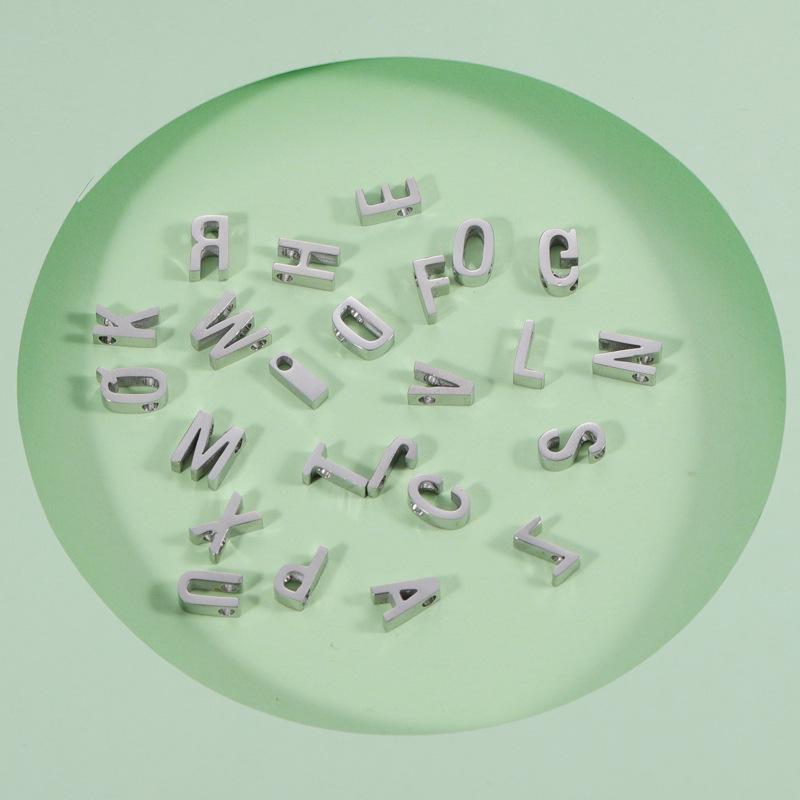 Titanium Steel Mirror Polished Letter Beads A-Z, 1.8mm Hole Pendant