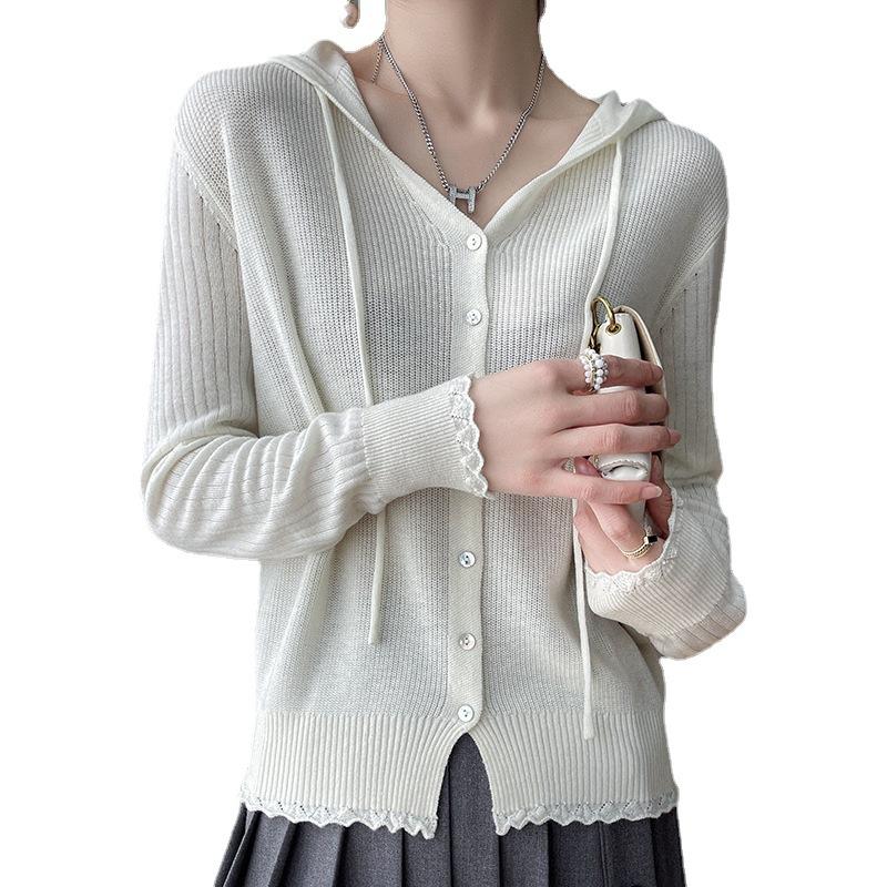 Hooded Cardigan for Women's Spring and Autumn New Loose and Versatile Long-sleeved Wool Hoodie Jacket Top