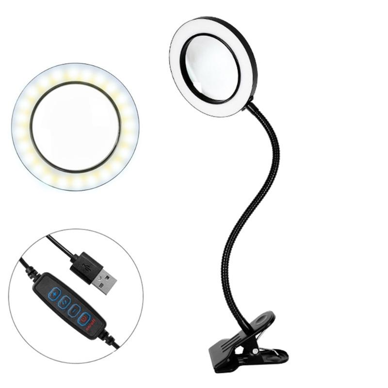 Foldable Cantilever LED Magnifying Glass 6.30" Table Illuminated Soldering Magnifier Lamp with 1.97" Clamp for Reading