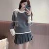 Cartoon Puppy Academic Style Wool Pullover - Women's Autumn/Winter Round Neck Short Sweater