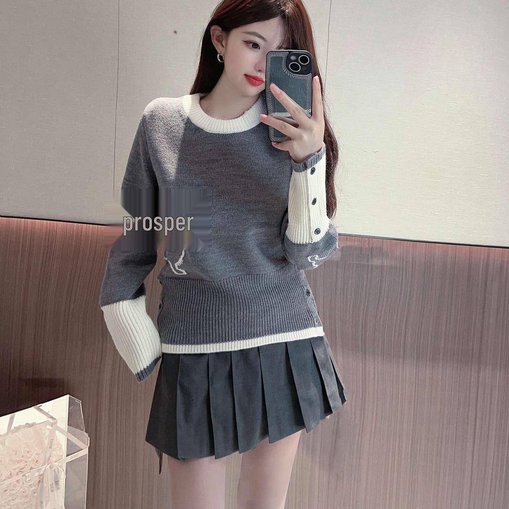 Cartoon Puppy Academic Style Wool Pullover - Women's Autumn/Winter Round Neck Short Sweater