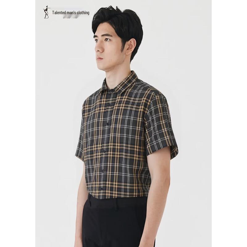 TRIES Men s Fashion Plaid Contrast Short Sleeve Casual Shirt XL