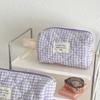 New Cotton Makeup Bag Cute Checkered Pattern Travel Toiletry Bag Multi-size Large Capacity Storage Wrist Bag Travel Use