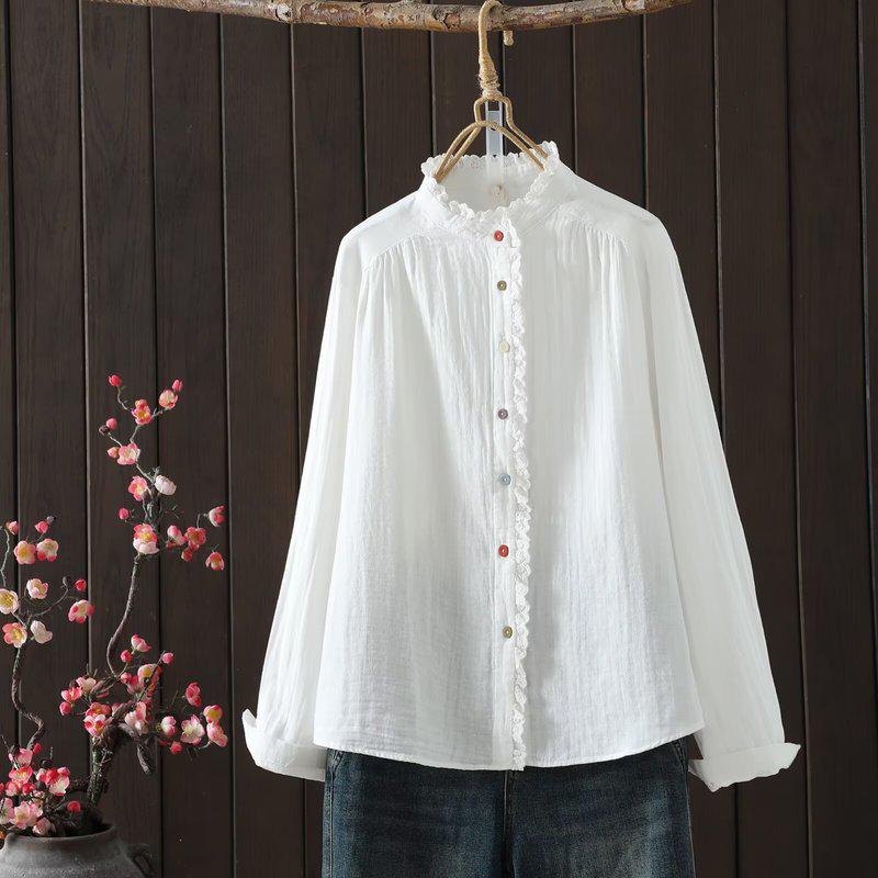 2026 Spring Mori Girl Stand Collar Double Layer Gauze Cardigan with Colorful Buttons L белый