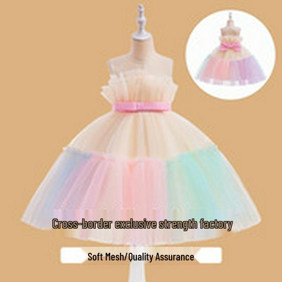 European & American Girls' Princess Mesh Dress for Piano Performances & Birthdays