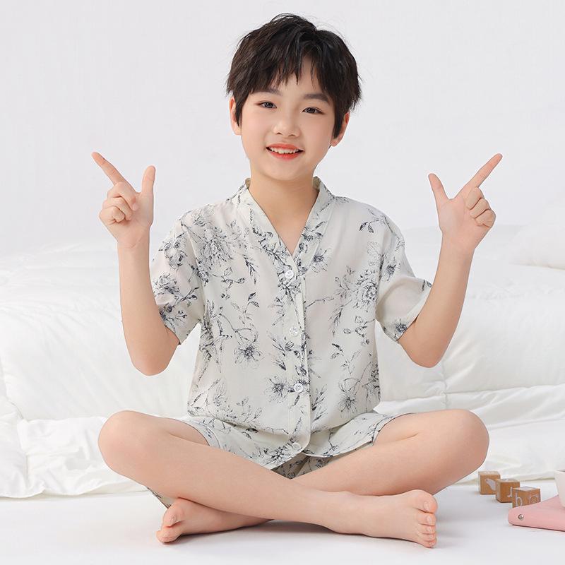 Kids' Thin Cotton Silk Summer Pajamas Set for Boys & Girls - Home Wear for Middle & Older Children