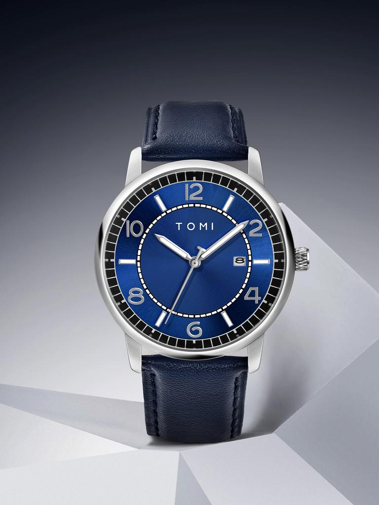 Simple men's watch business leisure quartz watch round leather strap calendar watch men's wristwatch