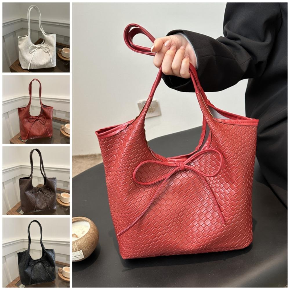 

Handbag Bow Underarm Bag Pu Leather Tote Bag Versatile Woven Style Shoulder Bag Women червоний