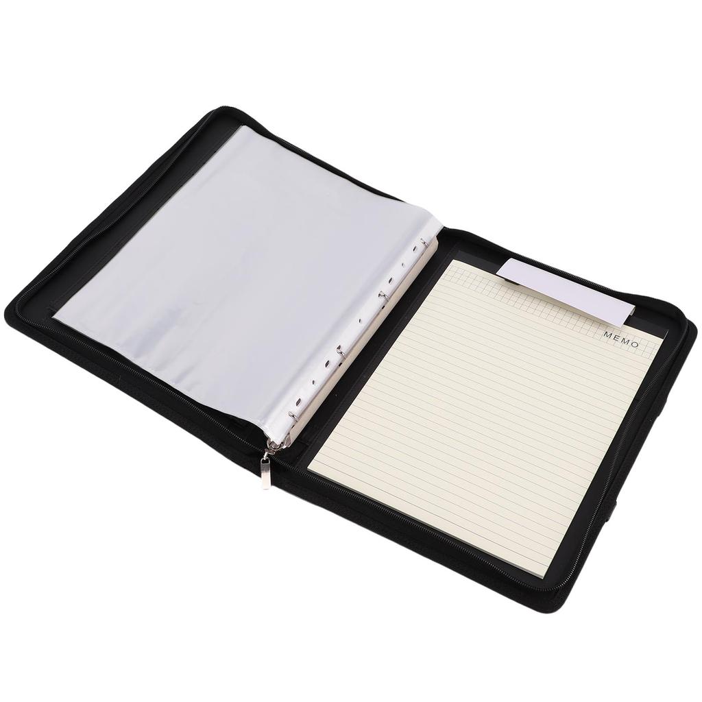 PU Leder Portfolio mit Reißverschluss 10 Ablagetaschen 30 Blatt Notizbuch 4 Ringe Binder A4 Dokumentenorganisator 10,1 Zoll