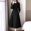 ZANZEA Women Casual Round Neck Long Sleeve A-Line Dress