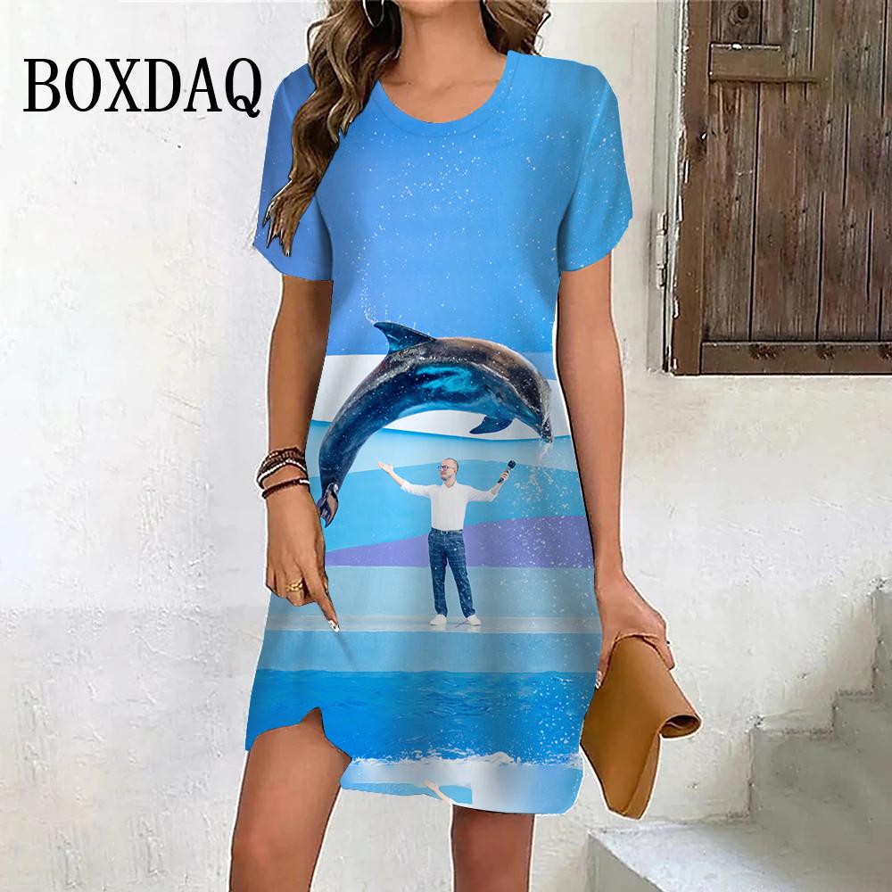 

Летнее милое платье с изображением дельфина в виде животного, 3D-принт, женское, унисекс, забавное, морское, повседневное, свободного покроя, женское, с коротким рукавом, модное, для девочек 8XL