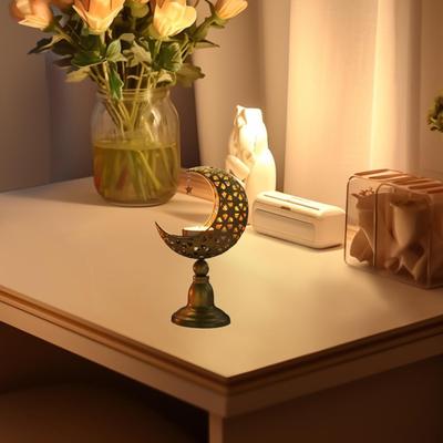 Moon Candle Holder Desktop Ornament Ramadan Decoration Tea Light for Dining Room Mantel
