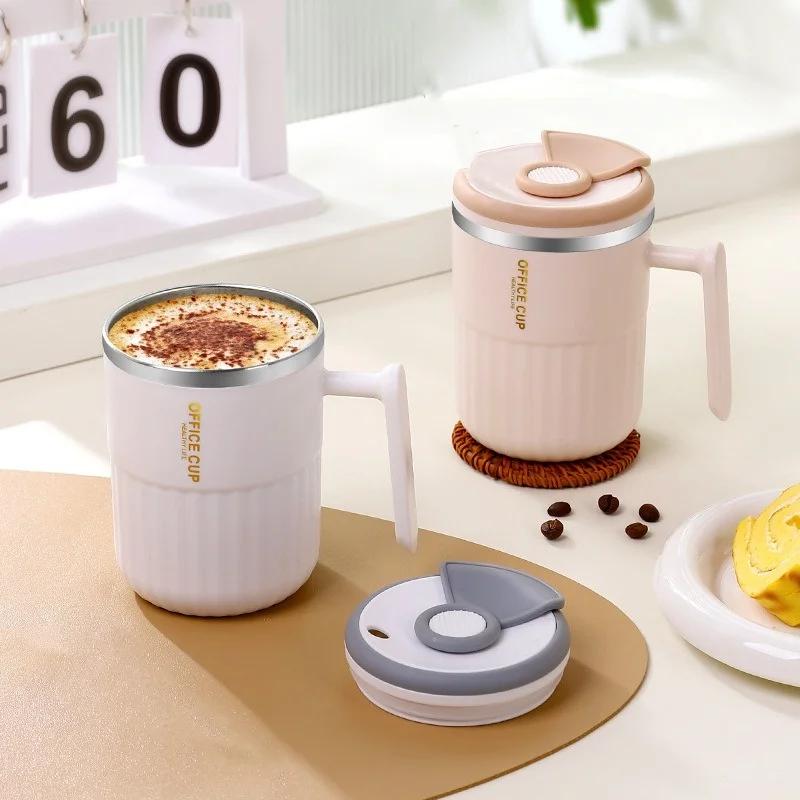 450ML Stainless Steel Mug Double-layer Ironing Thermos Cup Home Office Dormitory with Cover Coffee Cup Tea Cups Portable