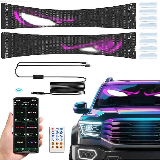 Devil Eyes Light for Windshield, 19.3"x4.3" Led Eyes, Led Flexible Film Screen for Cars, SUVs & Trucks, Programmable USB Matrix Panel, App/Remote