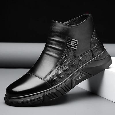 New Shoes for Men Boots Autumn Genuine Leather High Tops Crocodile Print Casual Shoes Winter Plush Outdoor Snow Chelsea Boots
