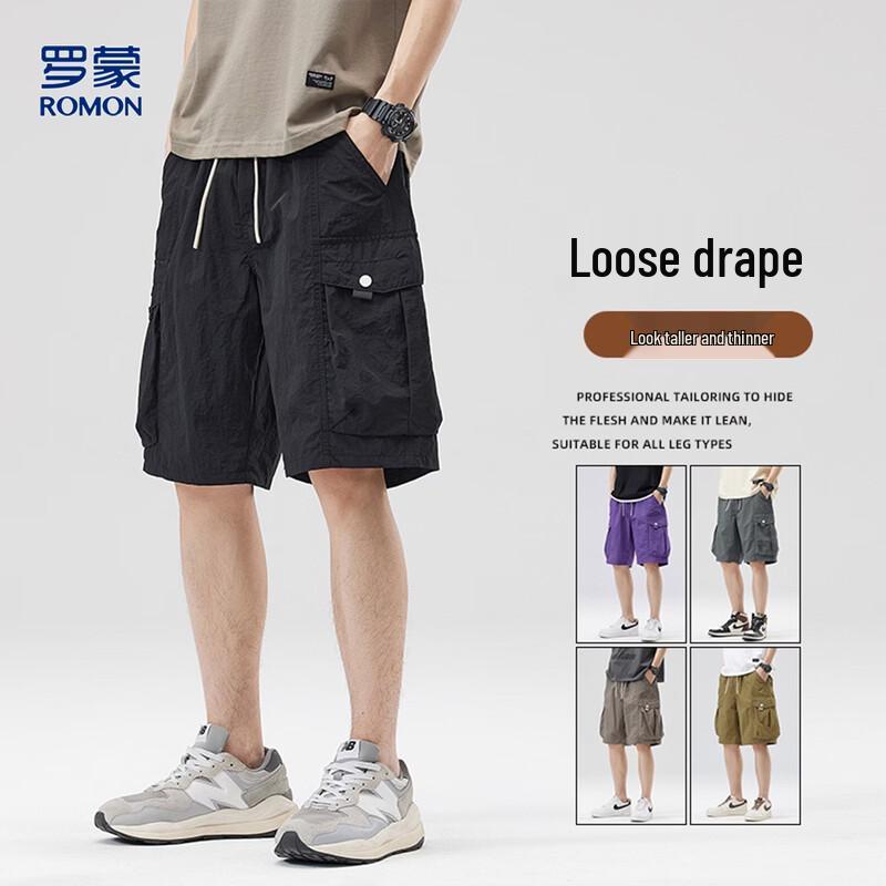 Luomeng Men s Lightweight Breathable Straight-Leg Casual Shorts XL чёрный