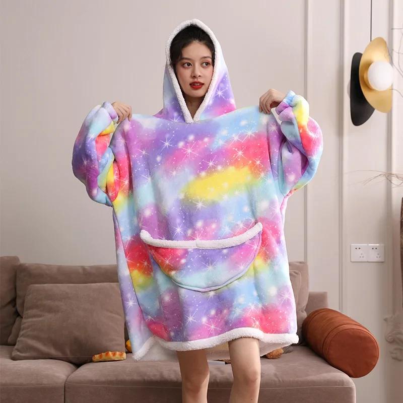 Warm Hooded Sherpa Blanket With Sleeves Ultra Soft Fleece Sweatshirt Throw Thick Winter Flannel Hoodie Blankets Home Textile