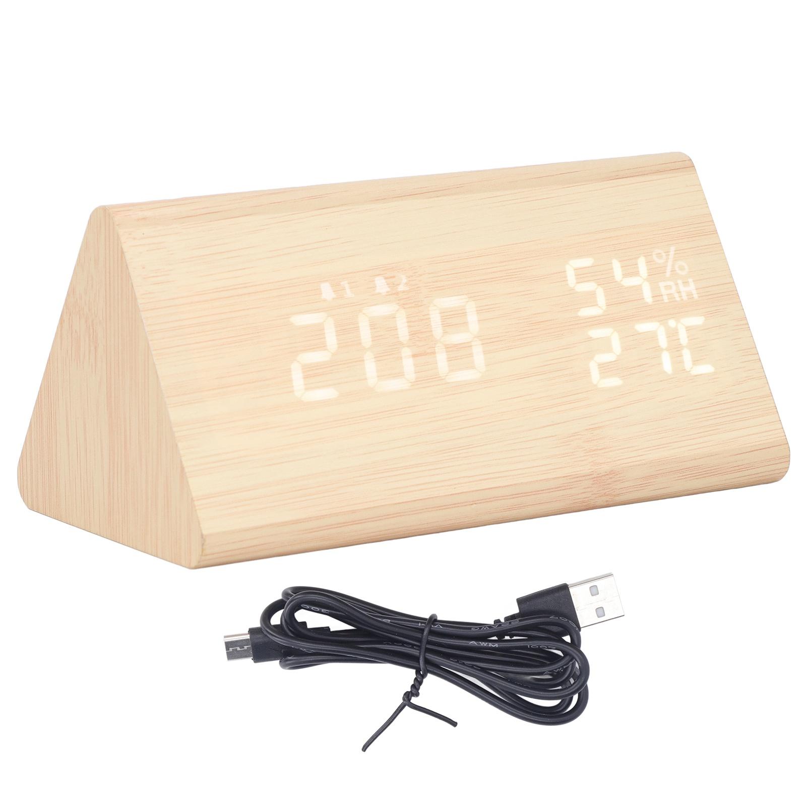LED Digital Alarm Clock Multipurpose Wooden Clock With Voice Control Humidity Temperature Week Time Display Bamboo Wood золотой