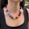 Boho Colorful Acrylic Resin Beaded Choker Necklace For Women Vintage Dopamine Statement Chain On the Neck Party Holiday Jewelry