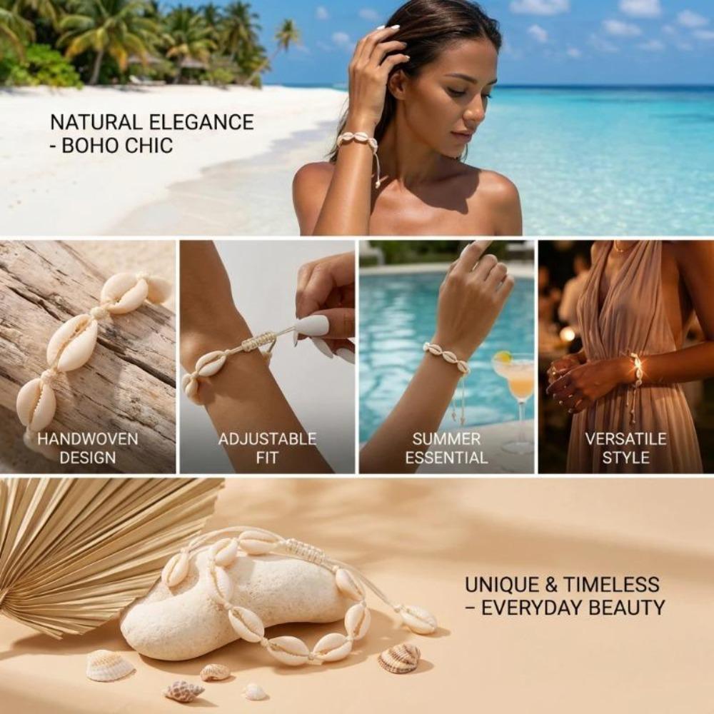 Handgefertigte verstellbare Muschelarmbänder für Damen, Vintage gewebter Sommer-Strandschmuck, Mode lässiges böhmisches Armband Geschenke