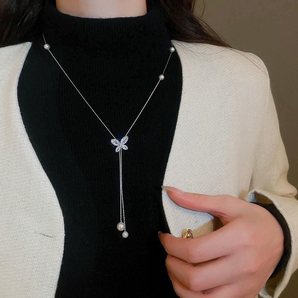 Flower Pearl Choker Charm Tassel Collarbone Chain Personalized Butterfly Necklace Girls