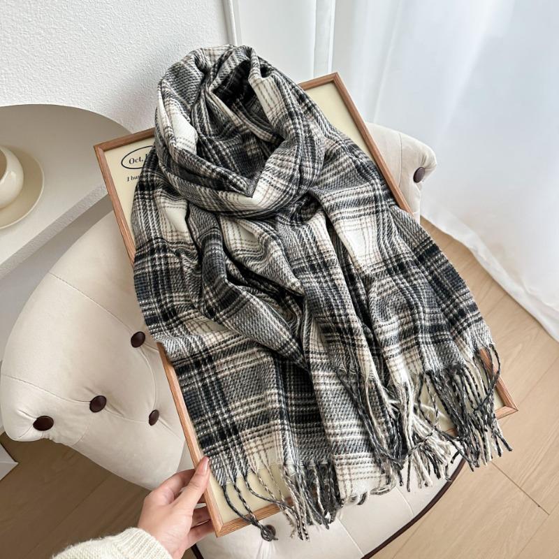 Atmosphere New Plaid Scarf Women's Winter Thickened Student Versatile Warm Cute Scarf