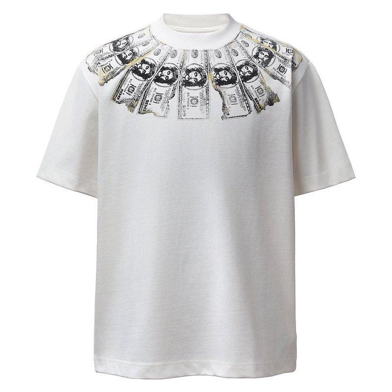 Foreign Trade Cross-border Dollar Pattern Printing Short-sleeved T-shirt, Semi-turtleneck Design Personalized Street Style Loose Trendy Men's Clothing