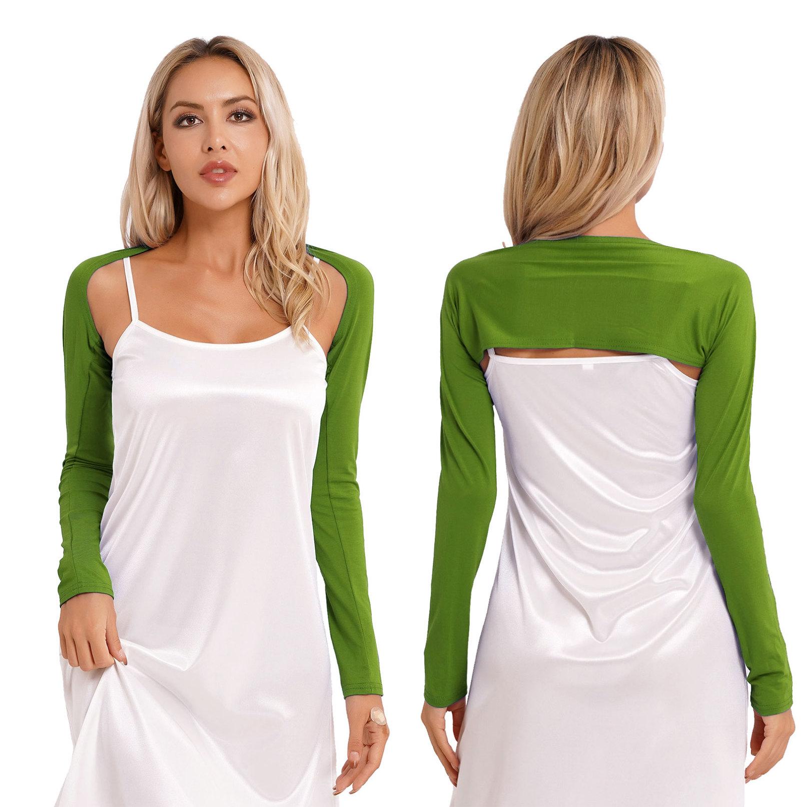 

Жіноче болеро з довгими рукавами, укорочений топ, відкритий укорочений кардиган, сорочка з плечима One Size армія зелений колір