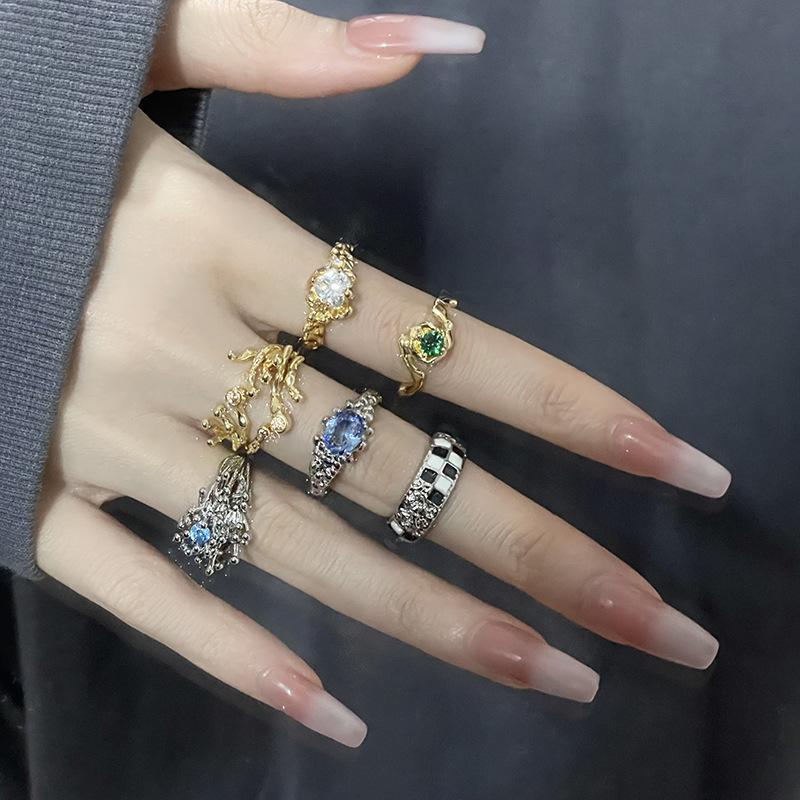 Niche Original Design Light Luxury High-End Sense Personalized Opening Ring Women'S Exquisite French Fashion Stacked Gemstone Jewelry