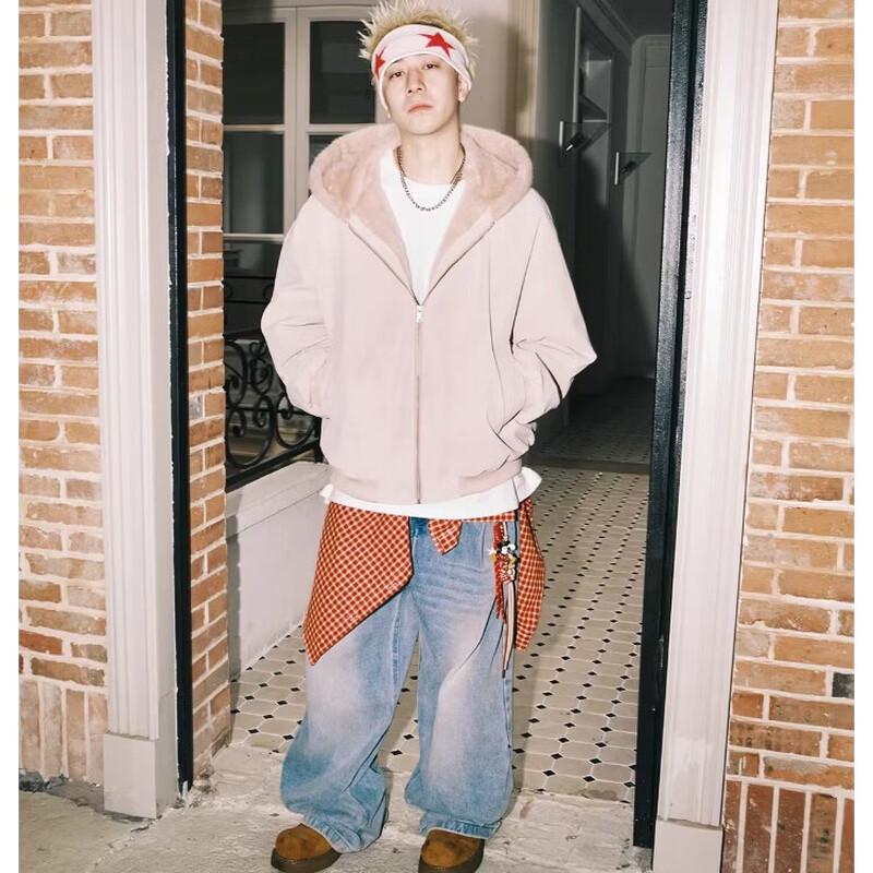 LEMANISM American Trendy Faux Leather Hooded Padded Jacket XL