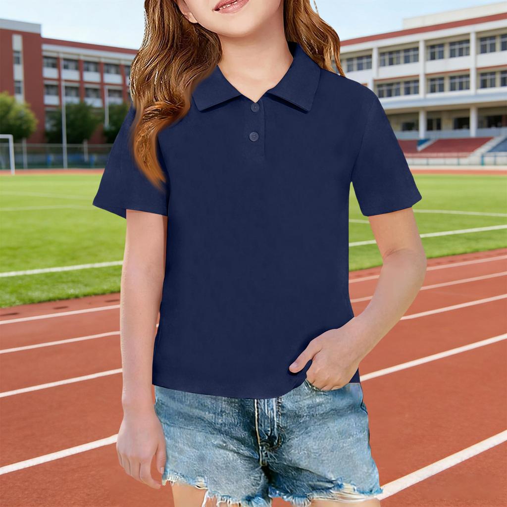 Short Sleeve Polo Shirt for Girls Classic Collar Design Breathable Lightweight Fabric Suitable for Daily Wear School Uniforms Outdoor Activities