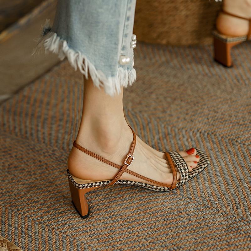 Fashion 2024 Summer Women Sandals Open Toe Women Shoes Elegant High Heels Genuine Leather Shoes for Women Party Shoes