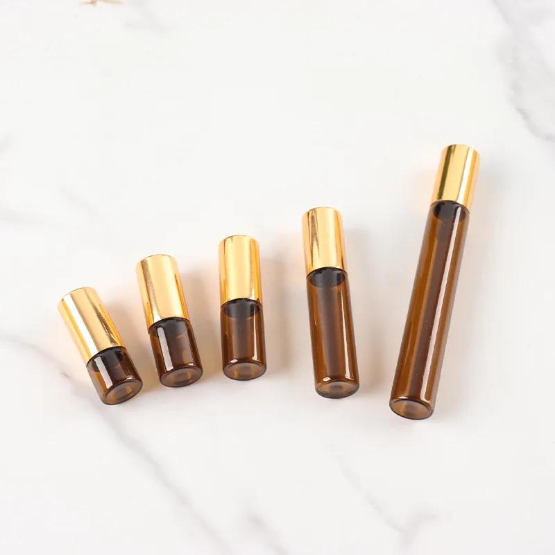 5pcs 1/2/3/5/10ml Amber Roll On Roller Bottle for Essential Oils Refillable Perfume Bottle Deodorant Containers