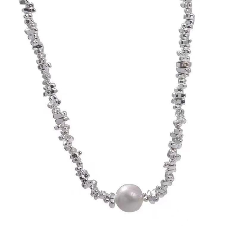 A few taels of broken silver irregular pearl necklace female, retro exaggerated niche high-end unique design, neck chain pendant