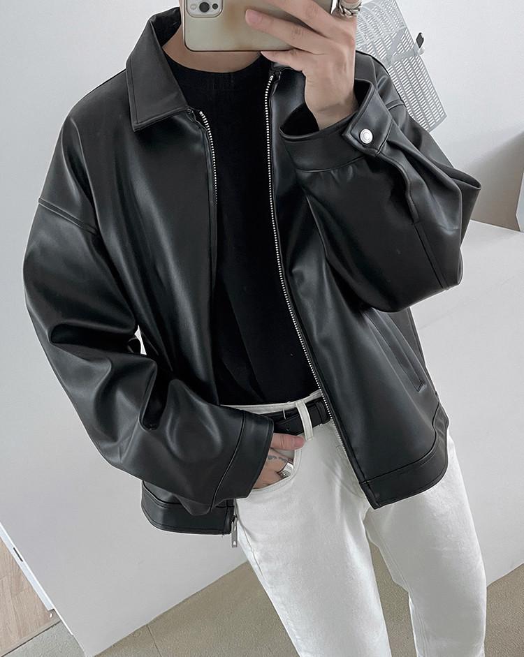 Men's 2023 Spring Korean Trend PU Leather Casual Baseball Motorcycle Jacket