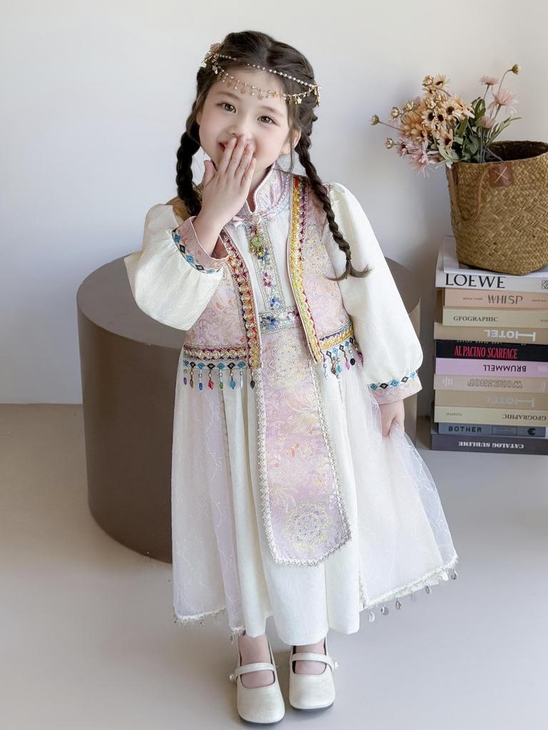 Girls' Spring & Autumn 2025 Ethnic Style Princess Dress