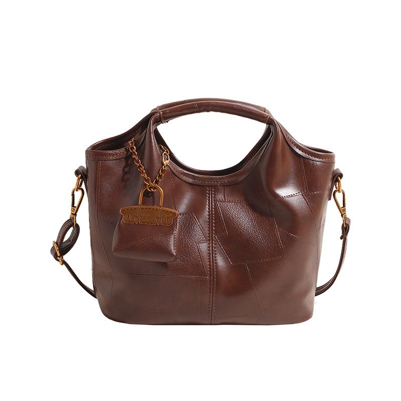 Premium Maillard mother and child portable bucket bag autumn and winter new splicing fashionable versatile shoulder messenger bag