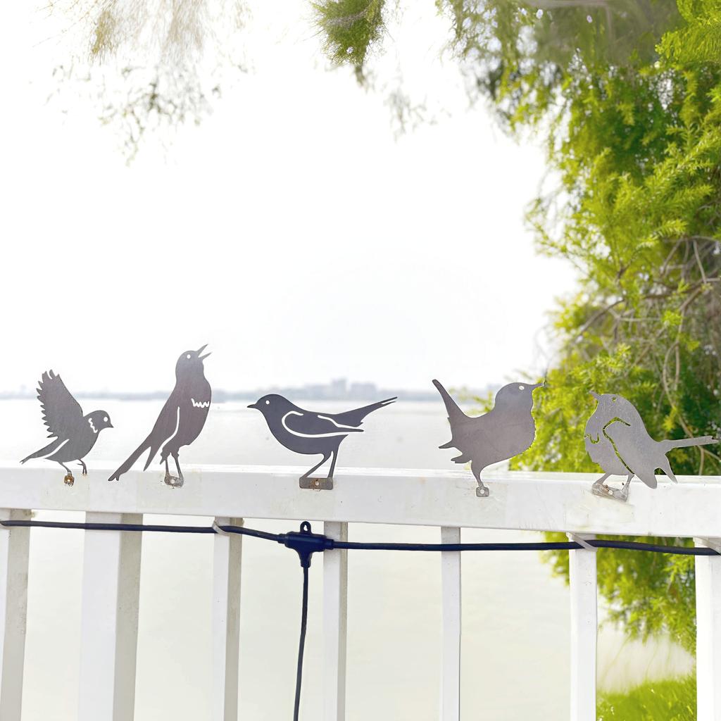 5 Iron Bird Decorations -Fence Branch Garden Wall Yard Ornaments, Paintable Birds for Outdoor Placement with Natural Rust Finish