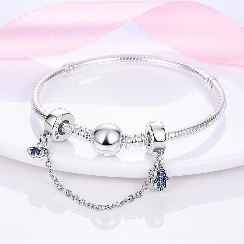 925 Silver Safety Chain with Heart Charms DIY Jewelry Fit Original Bracelet Beaded Accessories