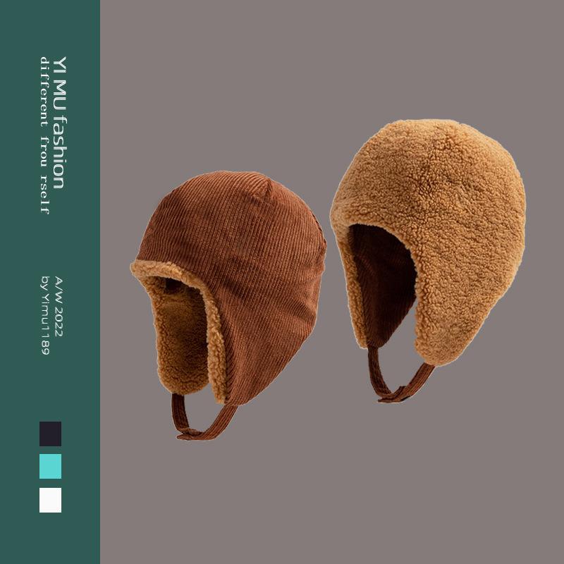 Cordhüte für Damen und Herren Herbst und Winter Skifahren warm winddicht Lammplüsch Ohrenklappen Radfahren Tide