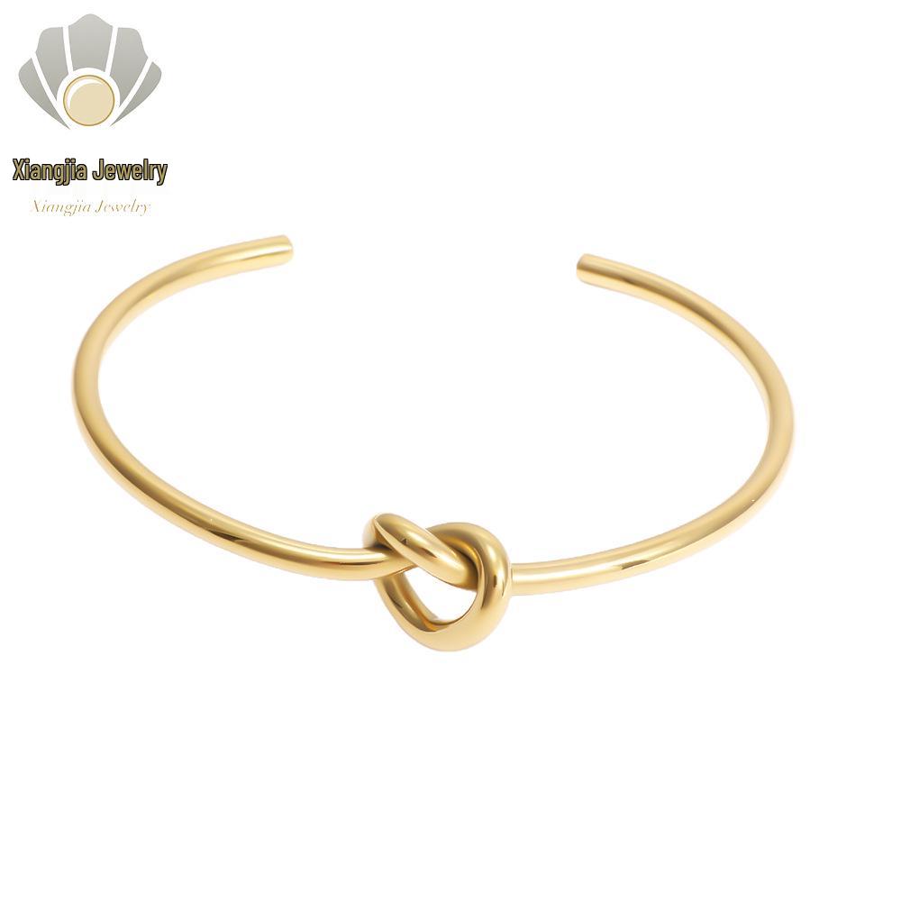 Cross-Border Love Knot Titanium Bangle - Versatile Peach Heart Open Bracelet, Vacuum-Plated Stainless Steel Jewelry