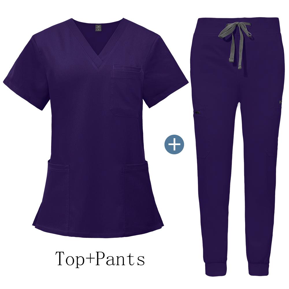 Unisex Nursing Accessories Hospital Medical Clothing for Women Niaahinn Uniform Short Sleeved V-neck Top Jogging Pants Suit Soft
