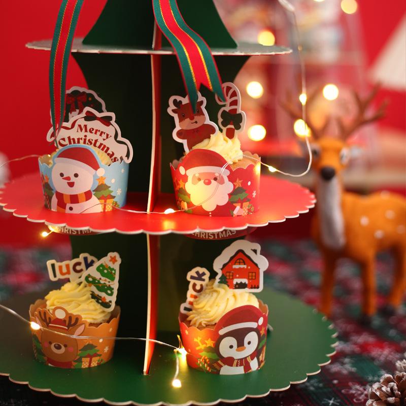 Neujahrs- und Weihnachts-Cupcake-Box, mehrschichtig, transparent, verdickt, Happy Tower, Backen, Dessertturm, Tasse, kreatives Rack