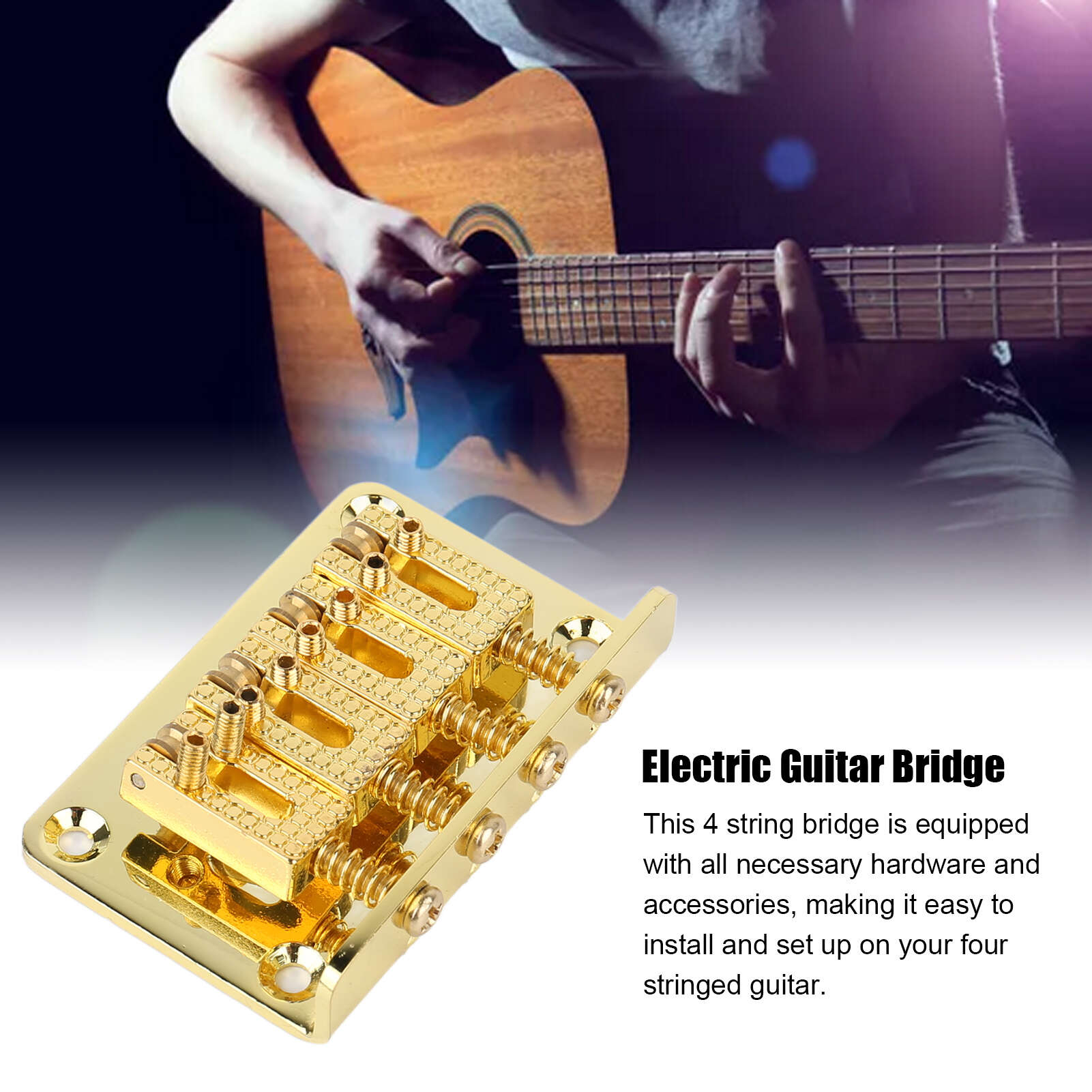 

Бридж для 4-струнной гитары, металлический улучшенный звук, стильная замена моста для электрогитары, золото