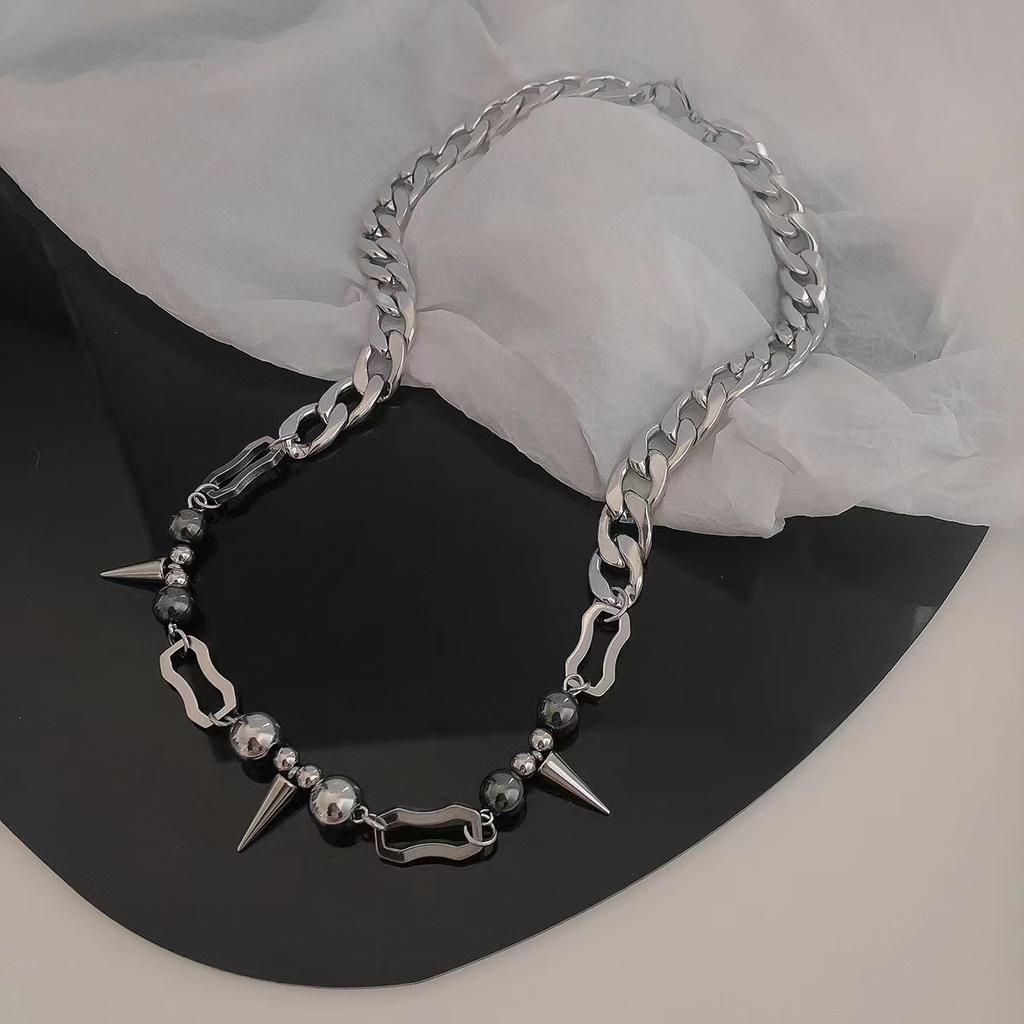 Punk Goth Dark Shibuya Babes Necklace Trendy Hip Hop Splicing Rivet Necklace Titanium Steel Does Not Fade