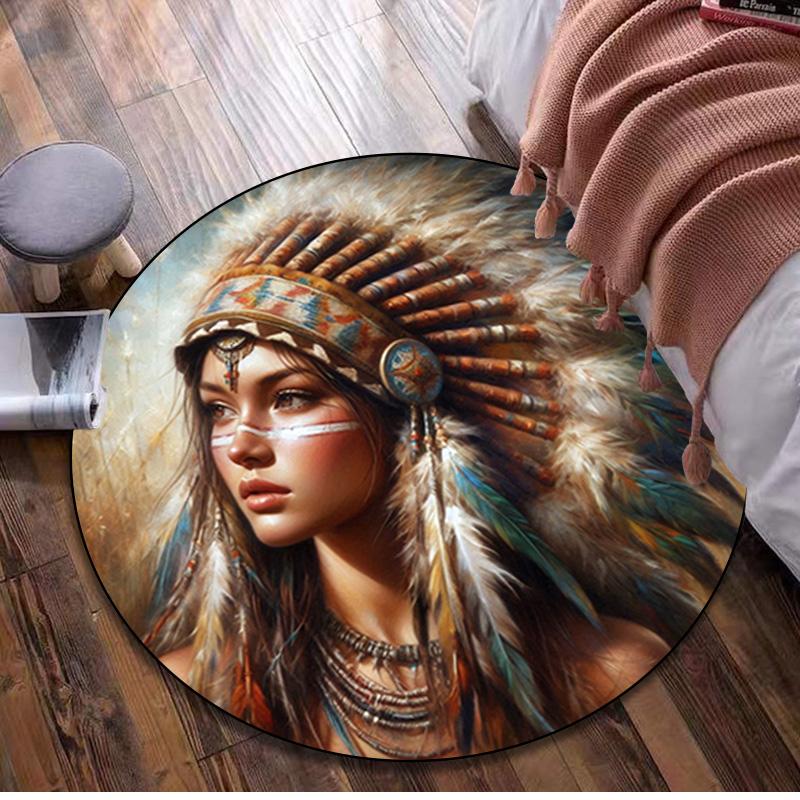 1Pc Apache Chief Circular Print Rug - home decoration Carpet For Living Room Bedroom Flooring Computer Chair Area Rug