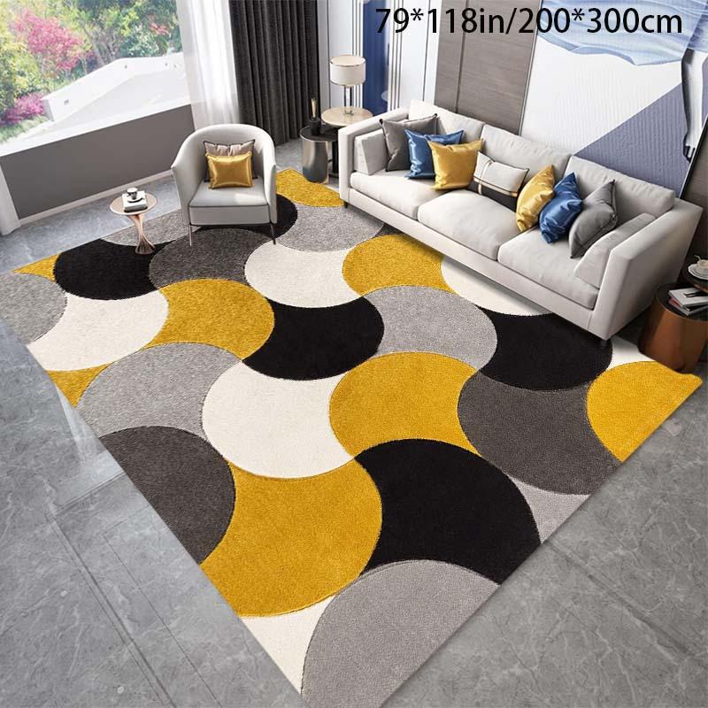 Modern Geometric Yellow Black Gray Area Mat Soft Machine Washable Non Slip Backing Living Room Bedroom Office Decor