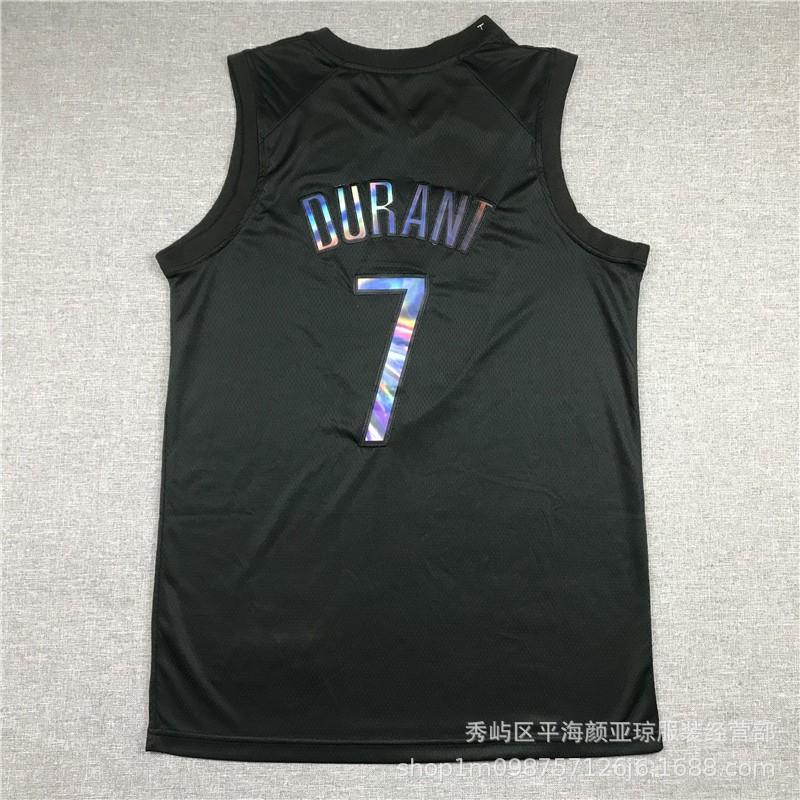 Camisa de Basquete Bordada Brooklyn Nets 7 Kevin Durant Masculina Feminina Roupa Esportiva Respirável Fibra de Carvão de Bambu
