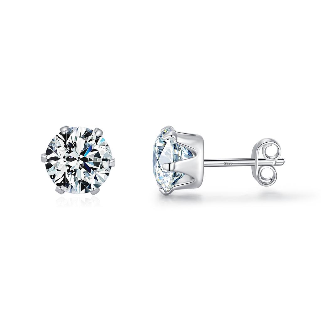 925 Sterling Silver Basic Sparkling Round Stud Earrings Classic Crown Hypoallergenic Wedding Jewelry for Women